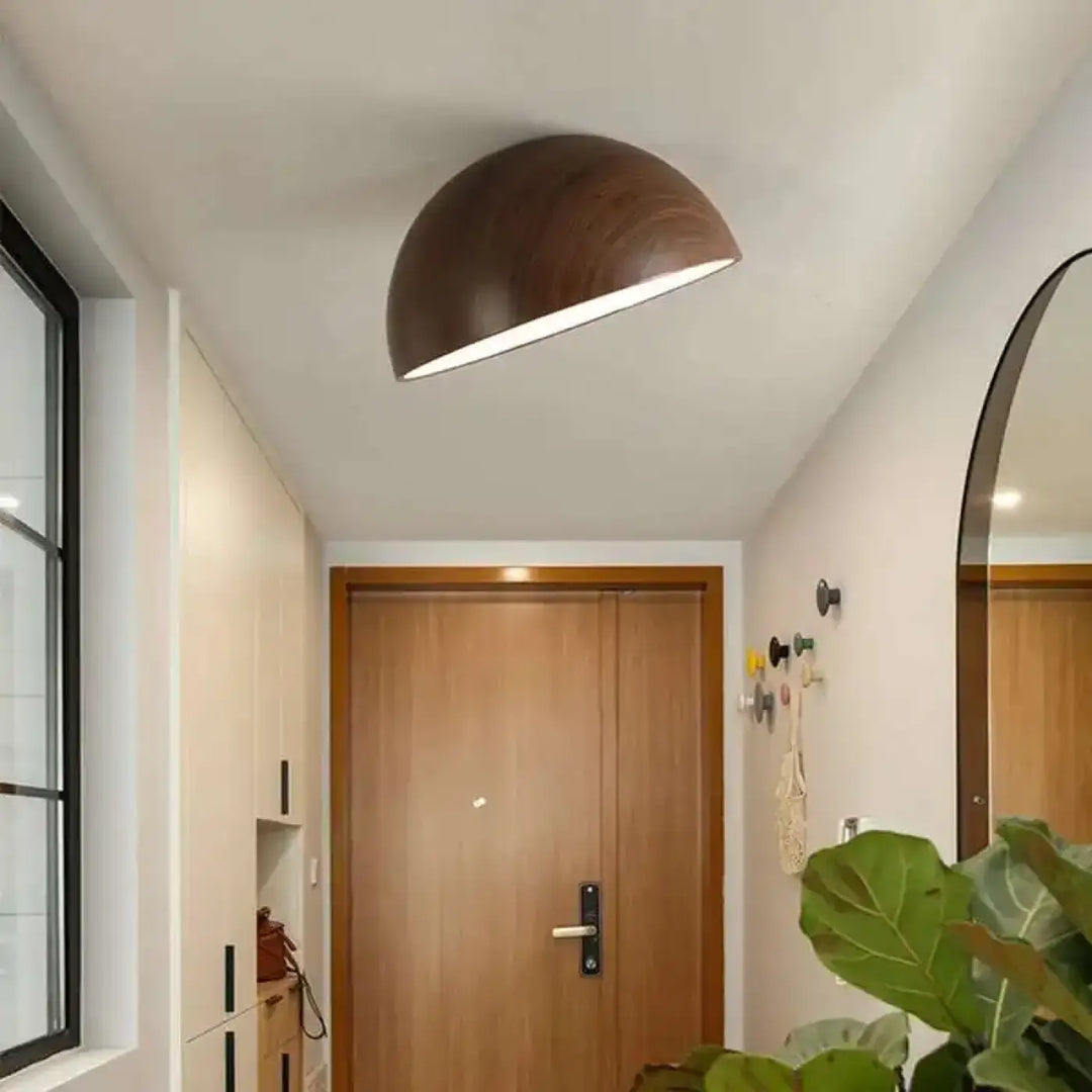 Plafonnier demi sphère bois led design moderne naturel
