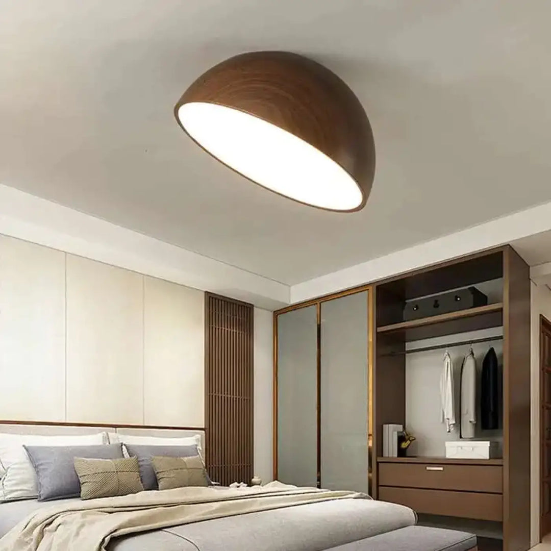 Plafonnier demi sphère bois led design moderne naturel