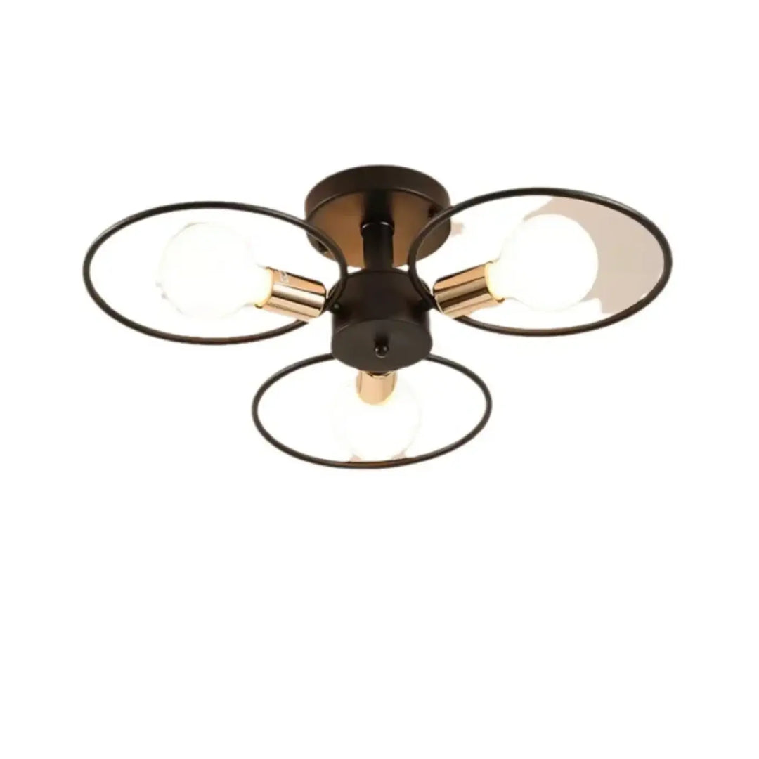 Plafonnier Design À Anneaux Métal Noir Et Ampoules Rétro

