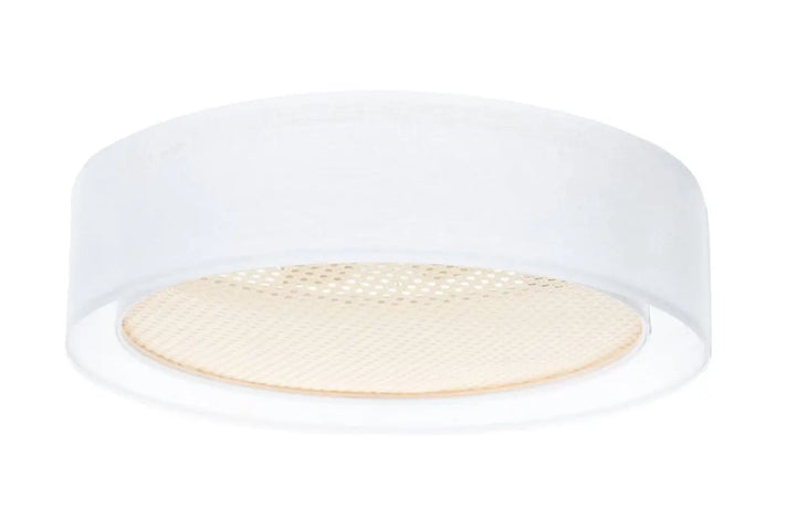 Plafonnier design blanc crème avec anneau acrylique givré et panneau intérieur en rotin naturel pour luminaire plafond