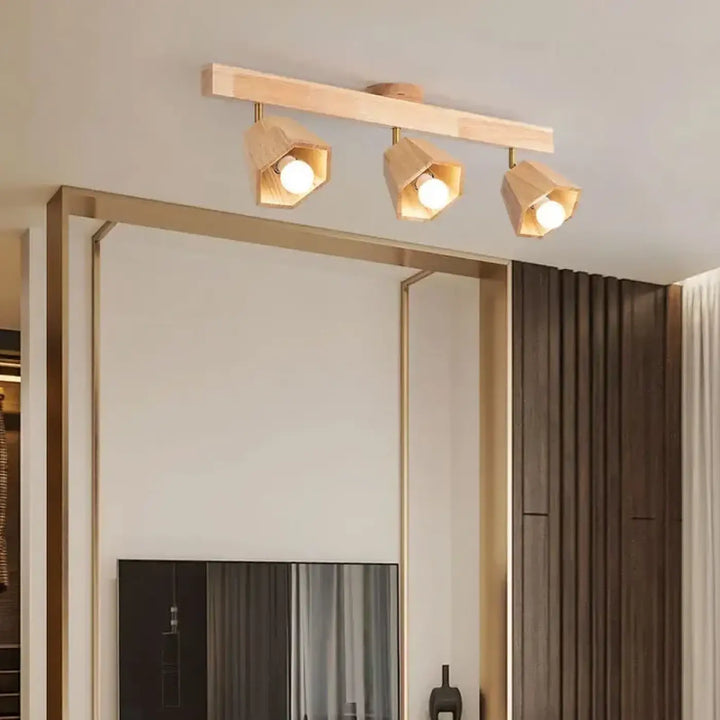 Plafonnier bois spots led orientables style moderne élégant