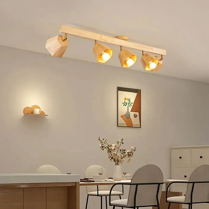 Plafonnier bois spots led orientables style moderne élégant