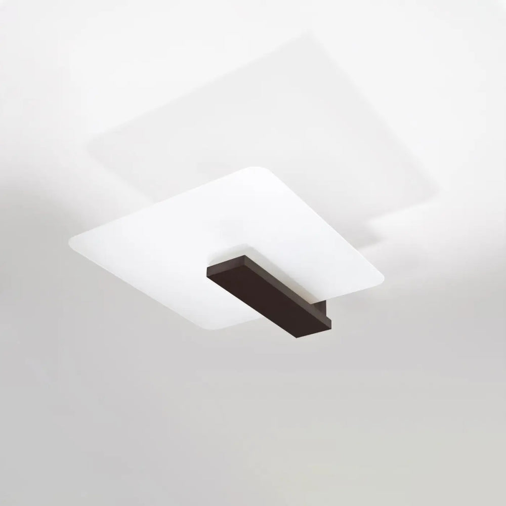 Luminaire plafonnier lappo wenge avec diffuseur en verre dépoli blanc et accent métal bronze foncé pour lampes surprenantes bois lappo