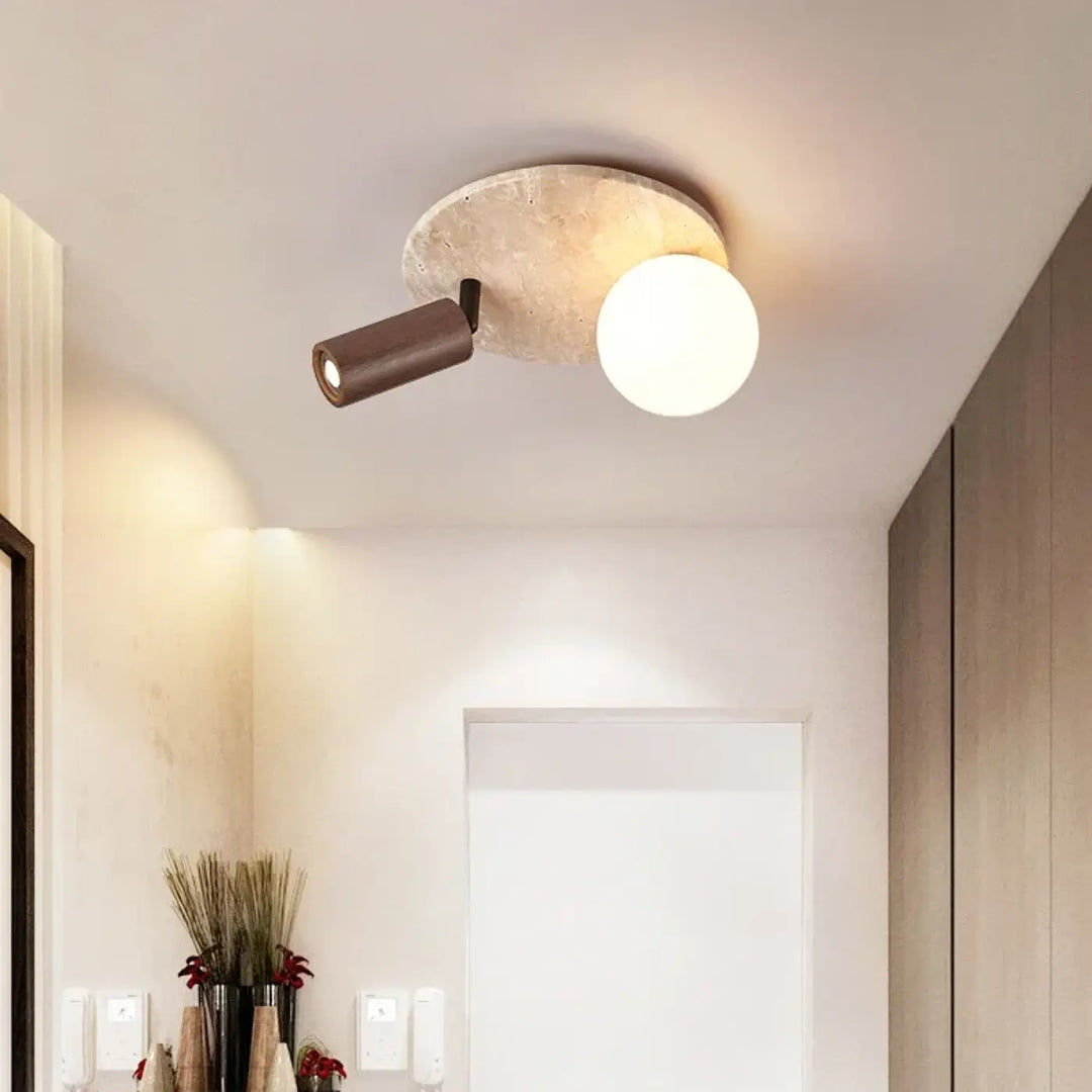 Plafonnier design élégant en pierre et bois moderne style