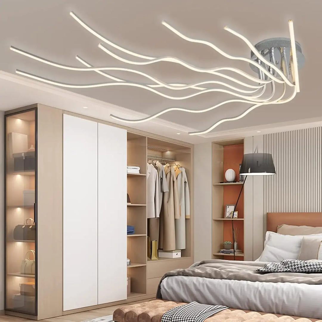 Plafonnier design luminaire plafonnier ecumia blanc led moderne avec lignes courbes et base métallique centrale