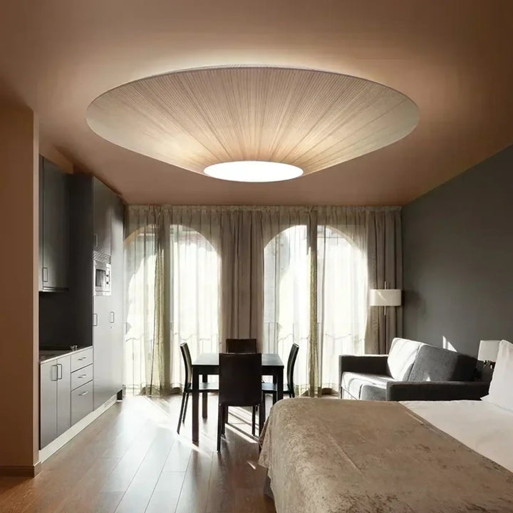 Plafonnier Design Moderne Forme Dôme Tissu Blanc Éclairage Doux