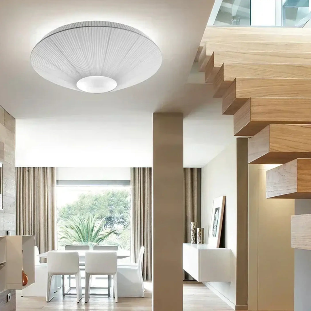 Plafonnier Design Moderne Forme Dôme Tissu Blanc Éclairage Doux