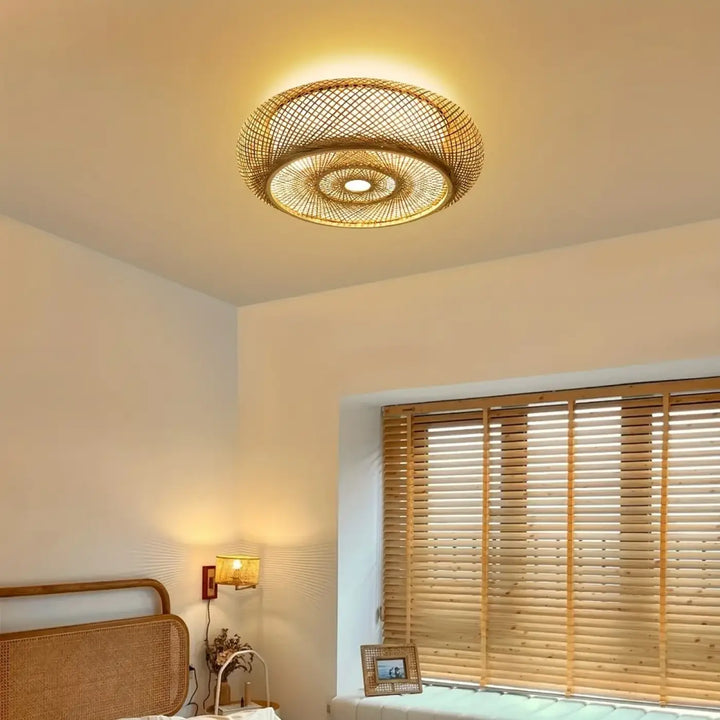 Plafonnier design moderne tissé led éclairage raffiné doré chic