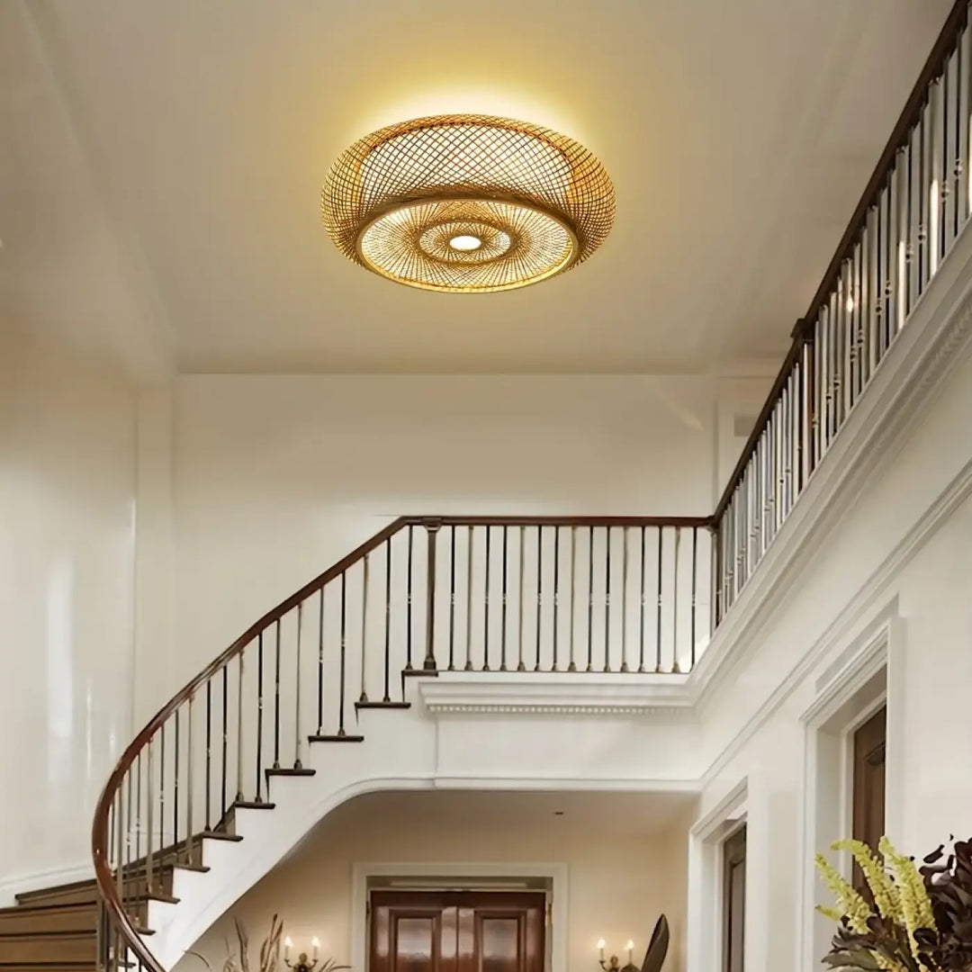 Plafonnier design moderne tissé led éclairage raffiné doré chic