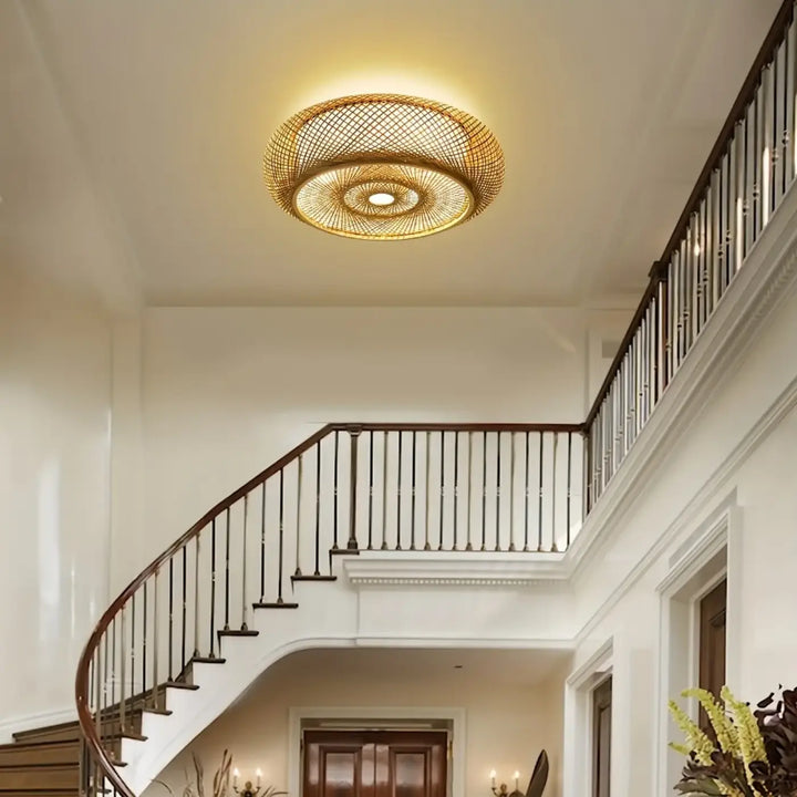 Plafonnier design moderne tissé led éclairage raffiné doré chic