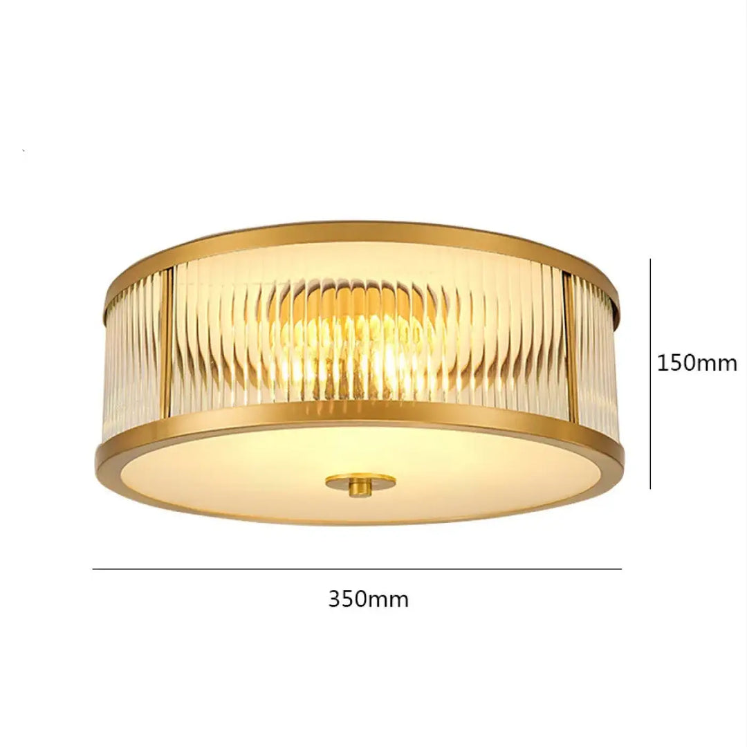Plafonnier design moderne en verre strié doré