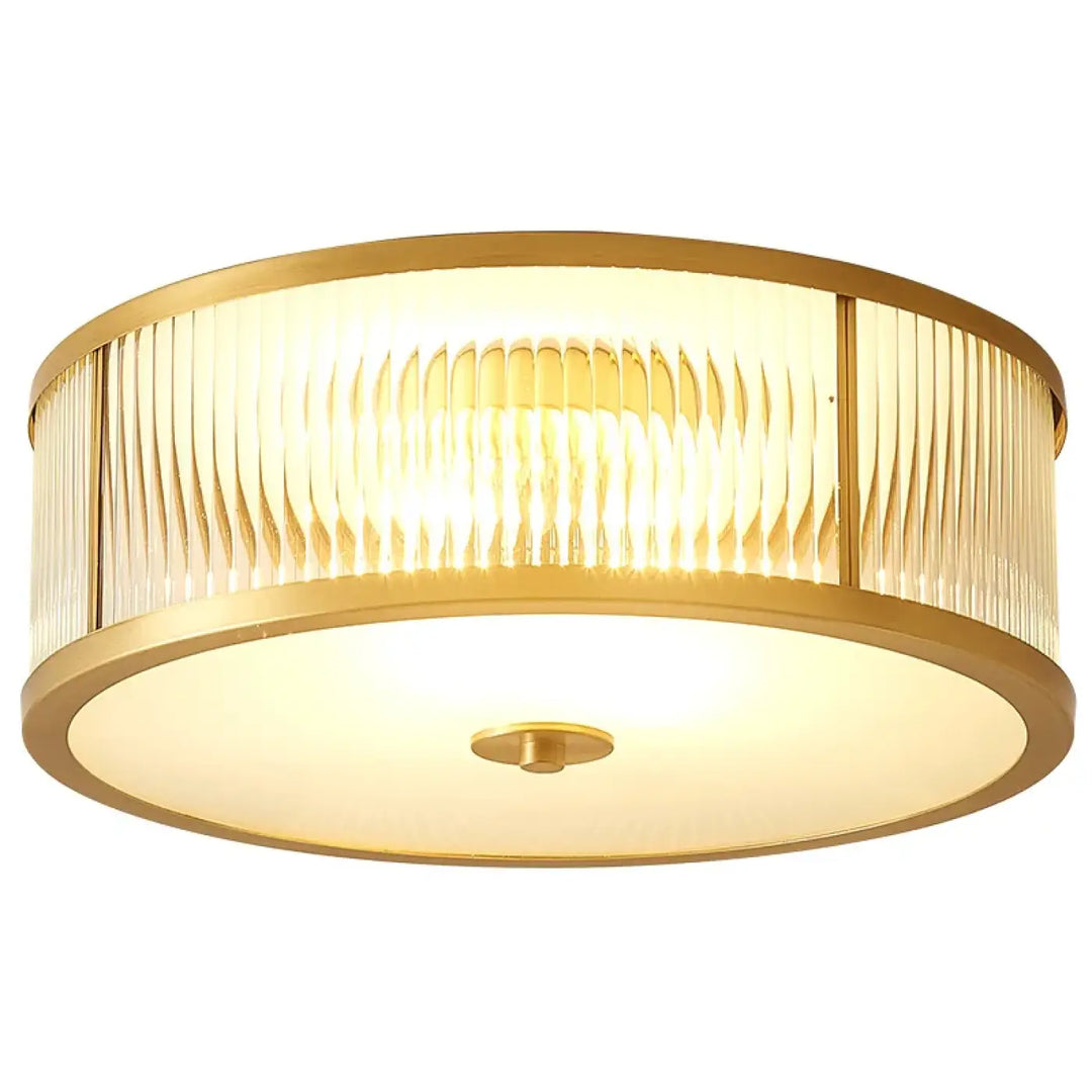 Plafonnier design moderne en verre strié doré