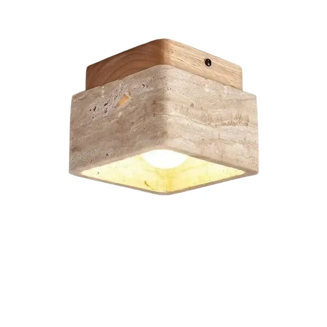 Plafonnier design luminaire plafonnier rtinah avec bois naturel et pierre beige texturée pour décoration intérieure chaleureuse