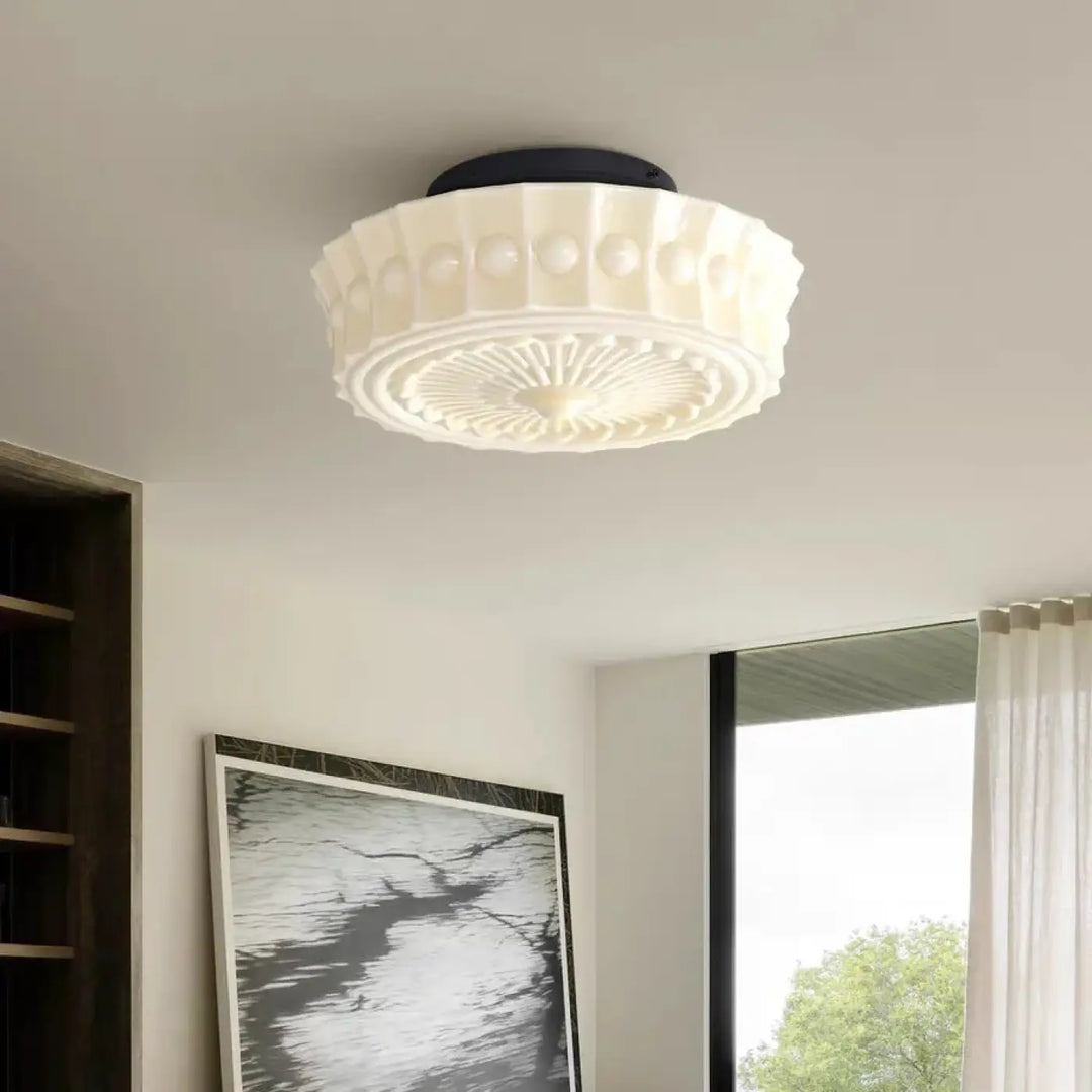 Plafonnier design rétro en verre sculpté ambiance raffinée