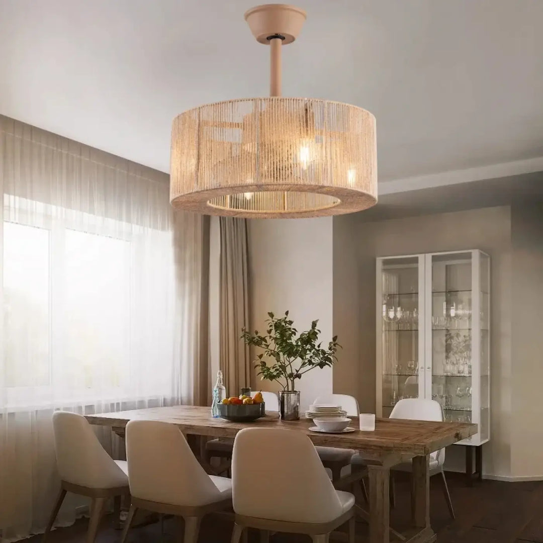 Plafonnier design en rotin tressé cylindrique moderne


