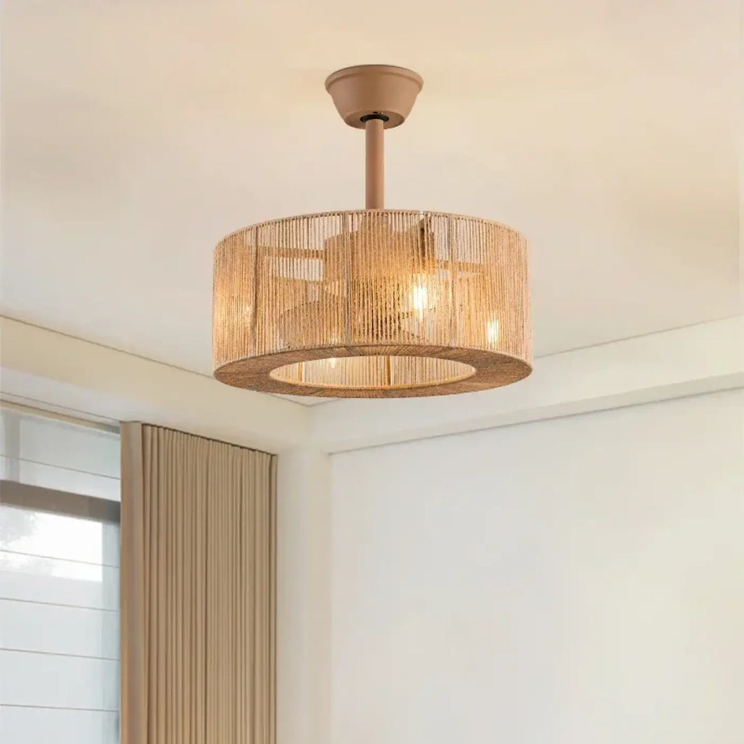 Plafonnier design en rotin tressé cylindrique moderne

