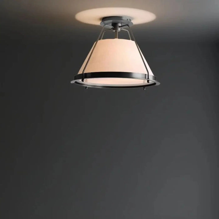 Luminaire plafonnier hevya avec cadre métal noir et abat-jour tissu blanc cassé pour un charme contemporain et présence lumineuse