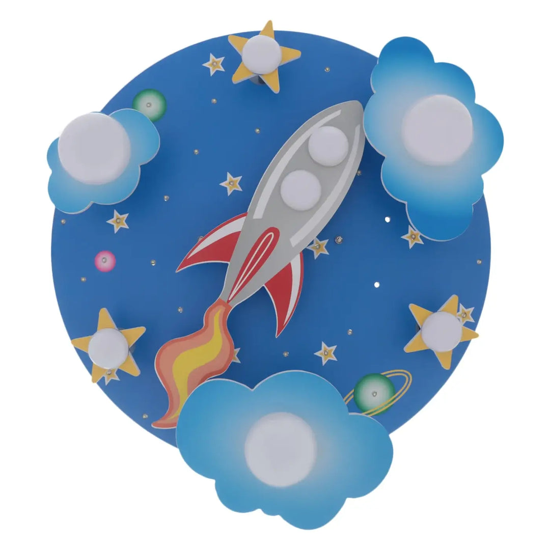 Plafonnier Enfant Fusée Ciel Étoilé Bleu Design Ludique


