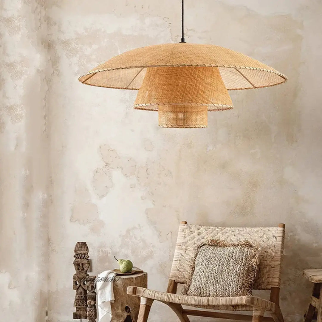 Plafonnier fleur en bois design naturel sculpté style beige