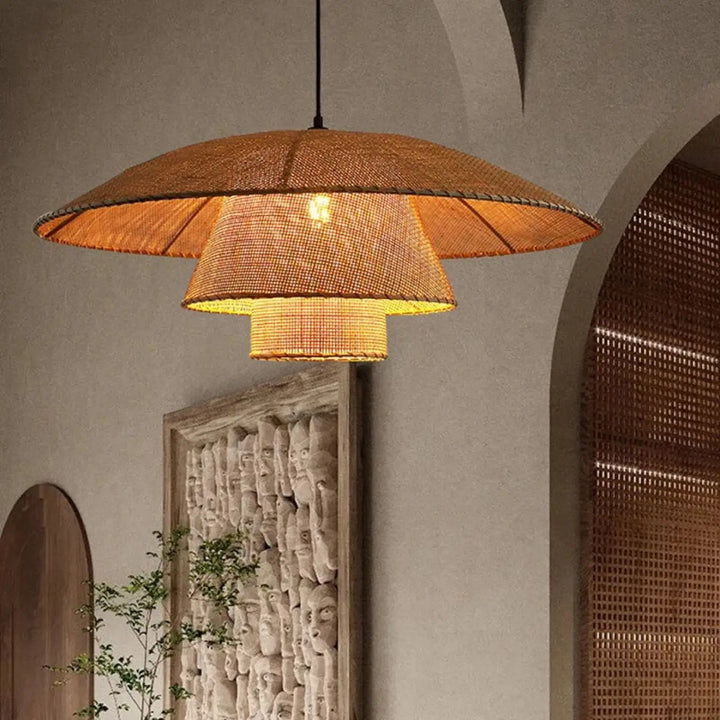 Plafonnier fleur en bois design naturel sculpté style beige