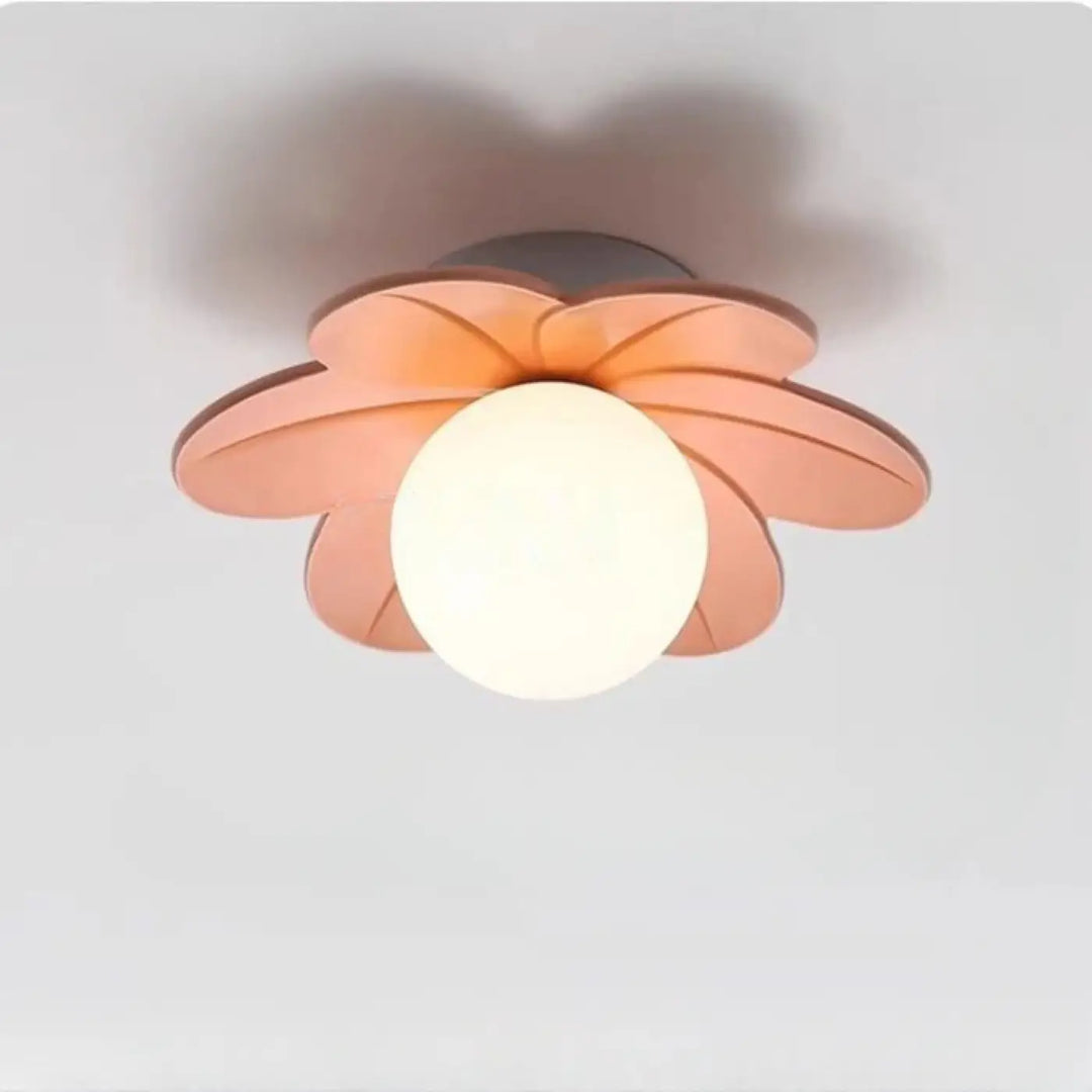 Luminaire plafonnier hirana floral moderne en verre blanc pastel avec diffuseur sphérique central en forme de fleur