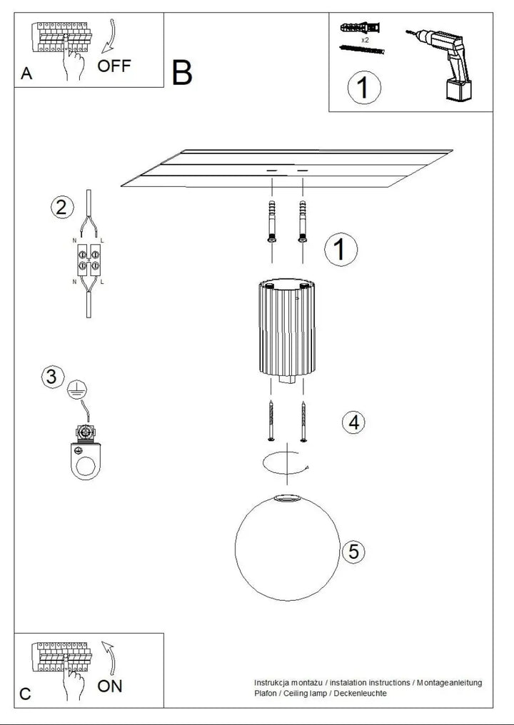 Luminaire plafond lampe halo cylindrique en métal nervuré avec diffuseur sphère laiteuse pour bureau décorative