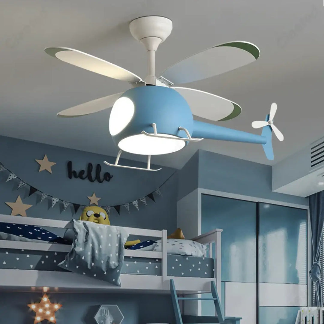 Plafonnier hélicoptère enfant avec ventilateur au design doux