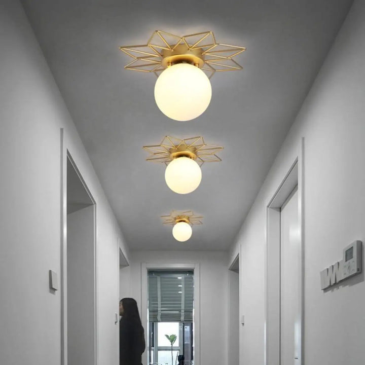 Plafonnier Laiton Doré Élégant Soleil Central