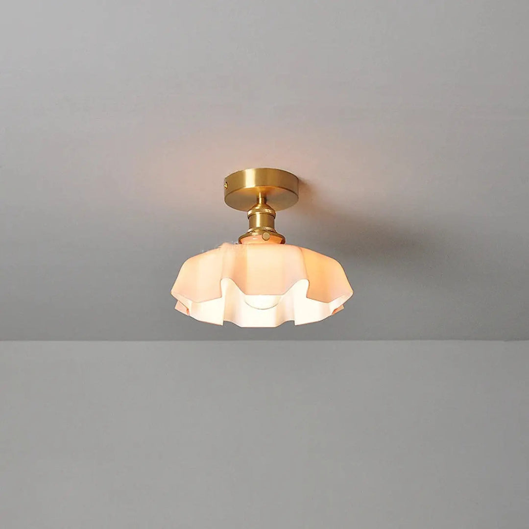Plafonnier Laiton Et Verre Ondulé Style Rétro Pour Chambre

