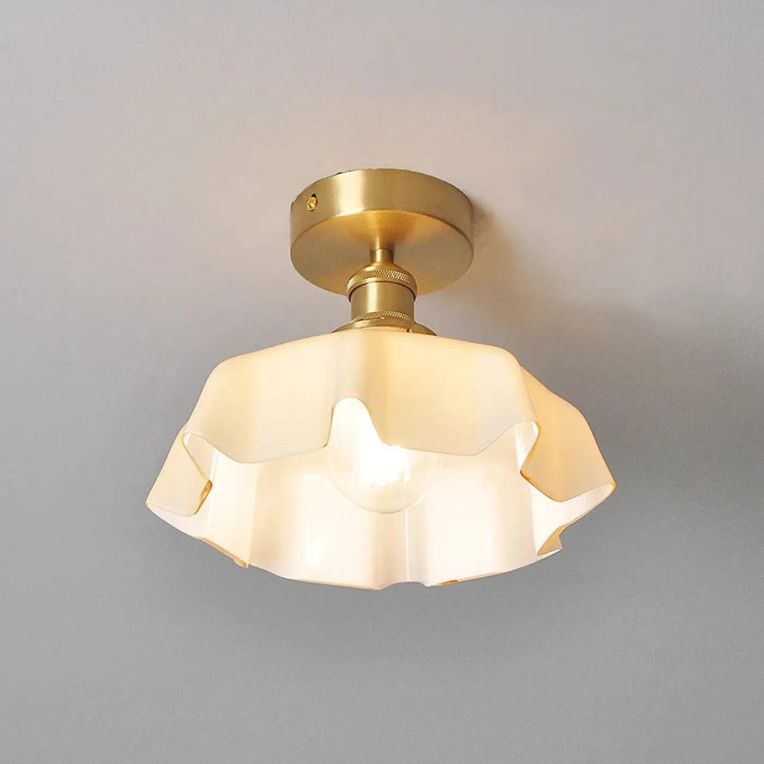 Plafonnier Laiton Et Verre Ondulé Style Rétro Pour Chambre

