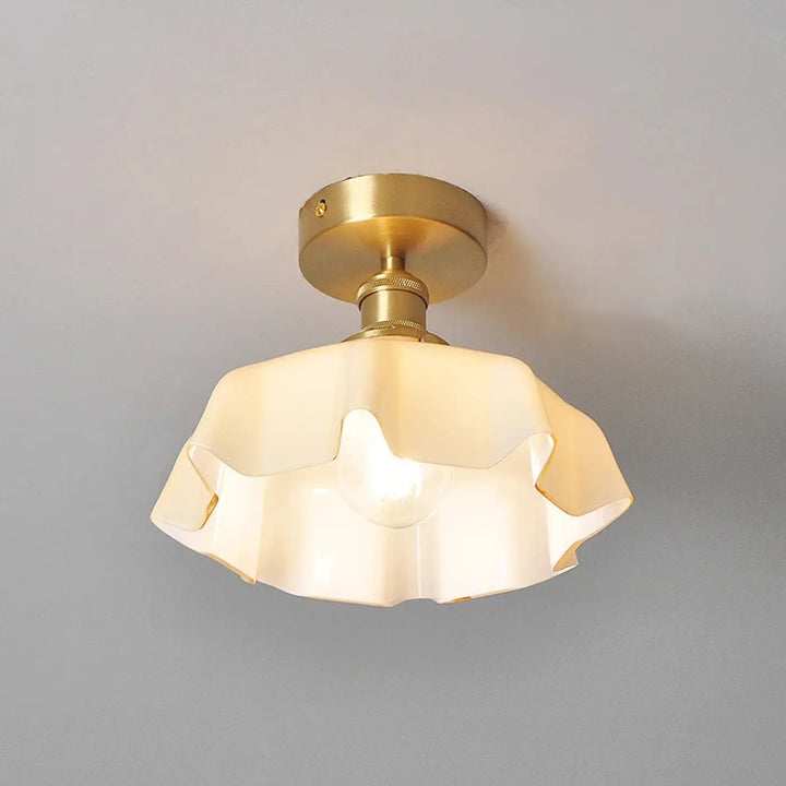 Plafonnier Laiton Et Verre Ondulé Style Rétro Pour Chambre

