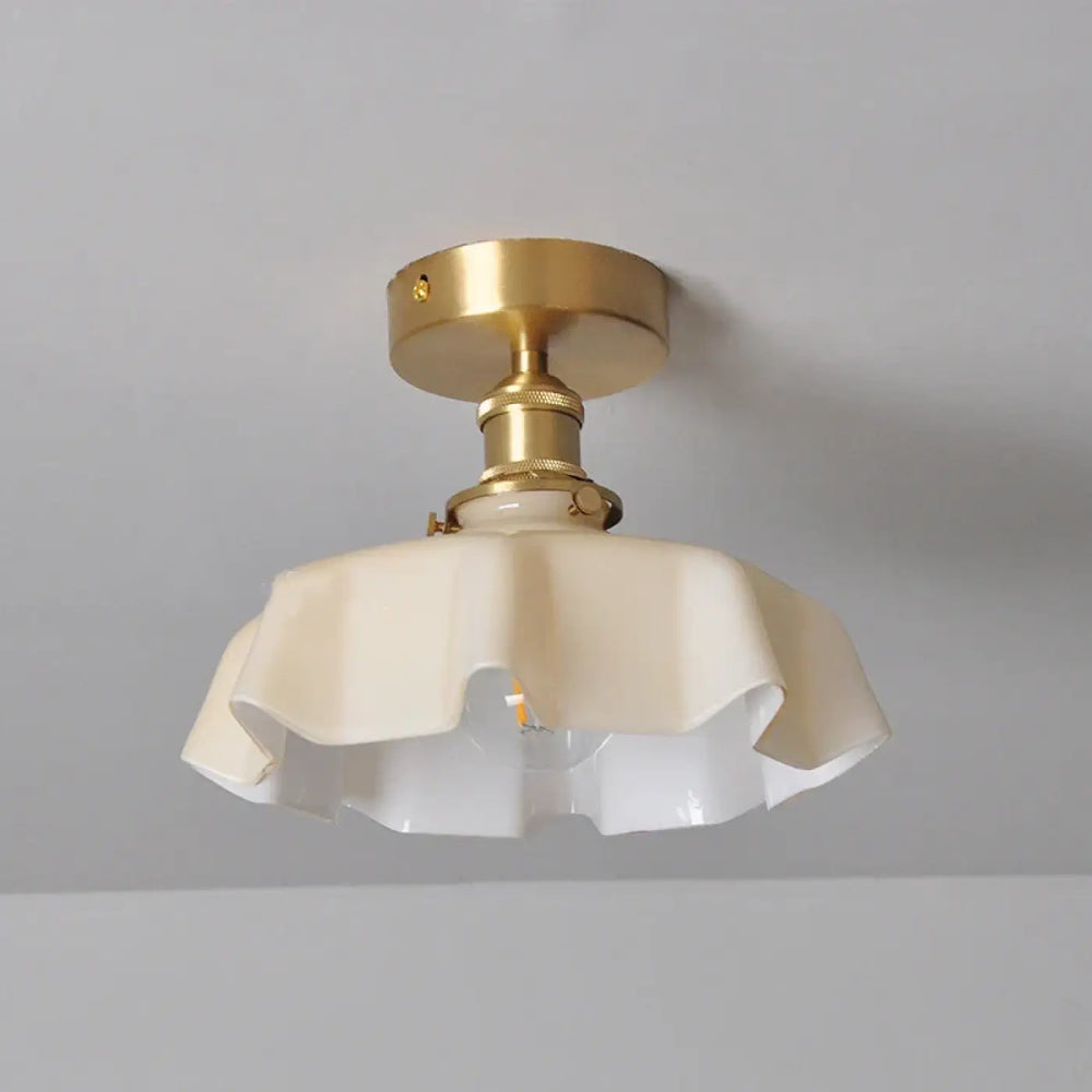 Plafonnier Laiton Et Verre Ondulé Style Rétro Pour Chambre

