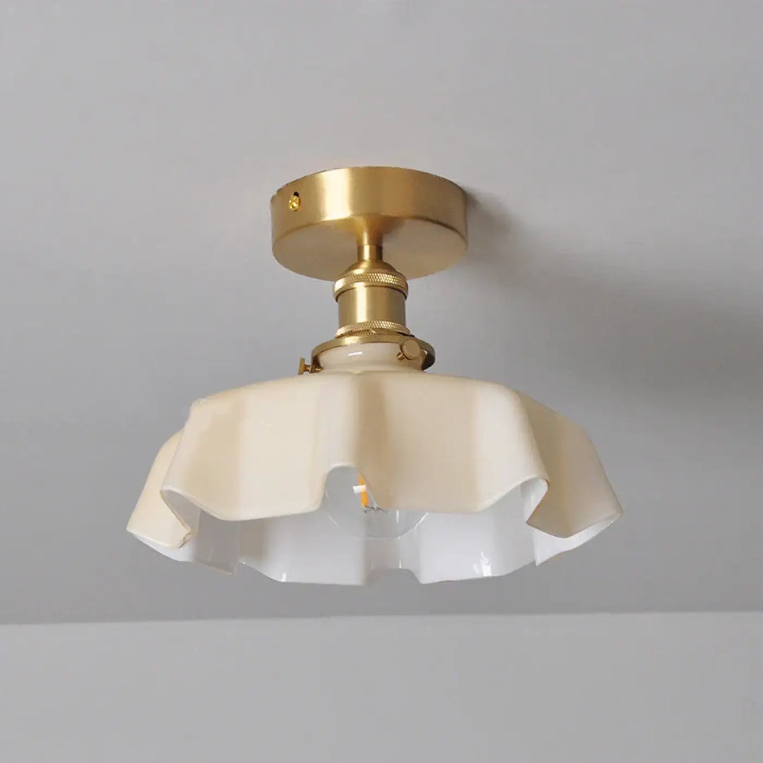 Plafonnier Laiton Et Verre Ondulé Style Rétro Pour Chambre

