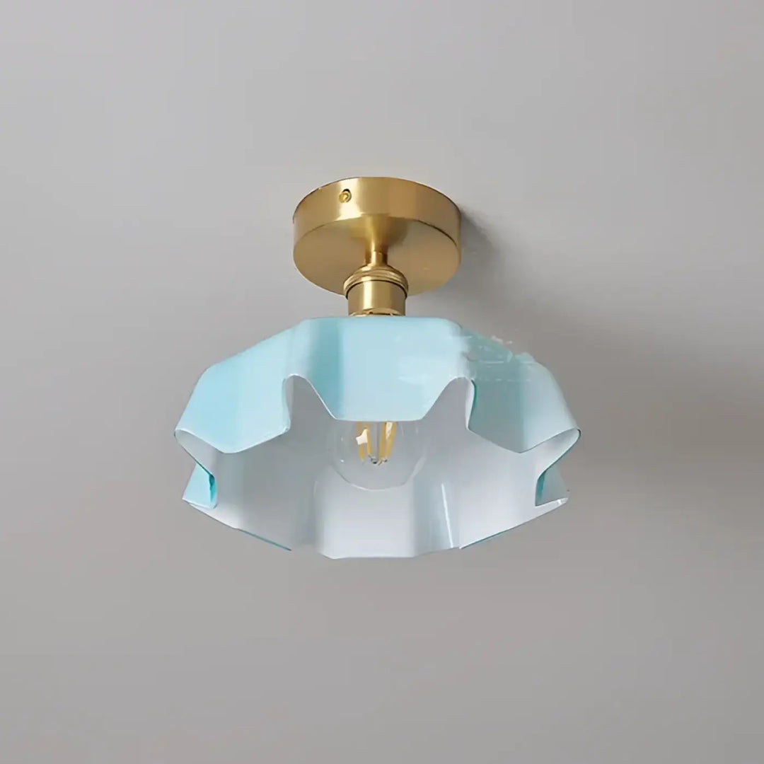 Plafonnier Laiton Et Verre Ondulé Style Rétro Pour Chambre