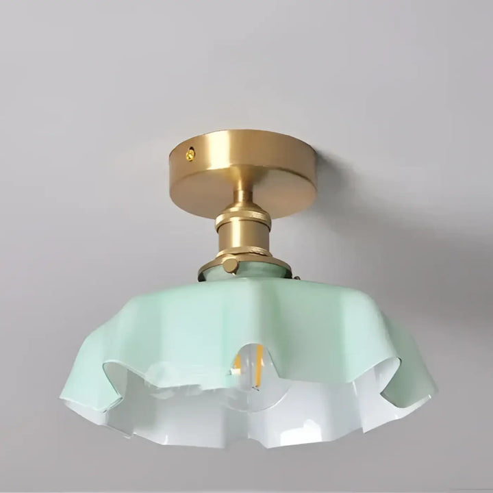 Plafonnier Laiton Et Verre Ondulé Style Rétro Pour Chambre