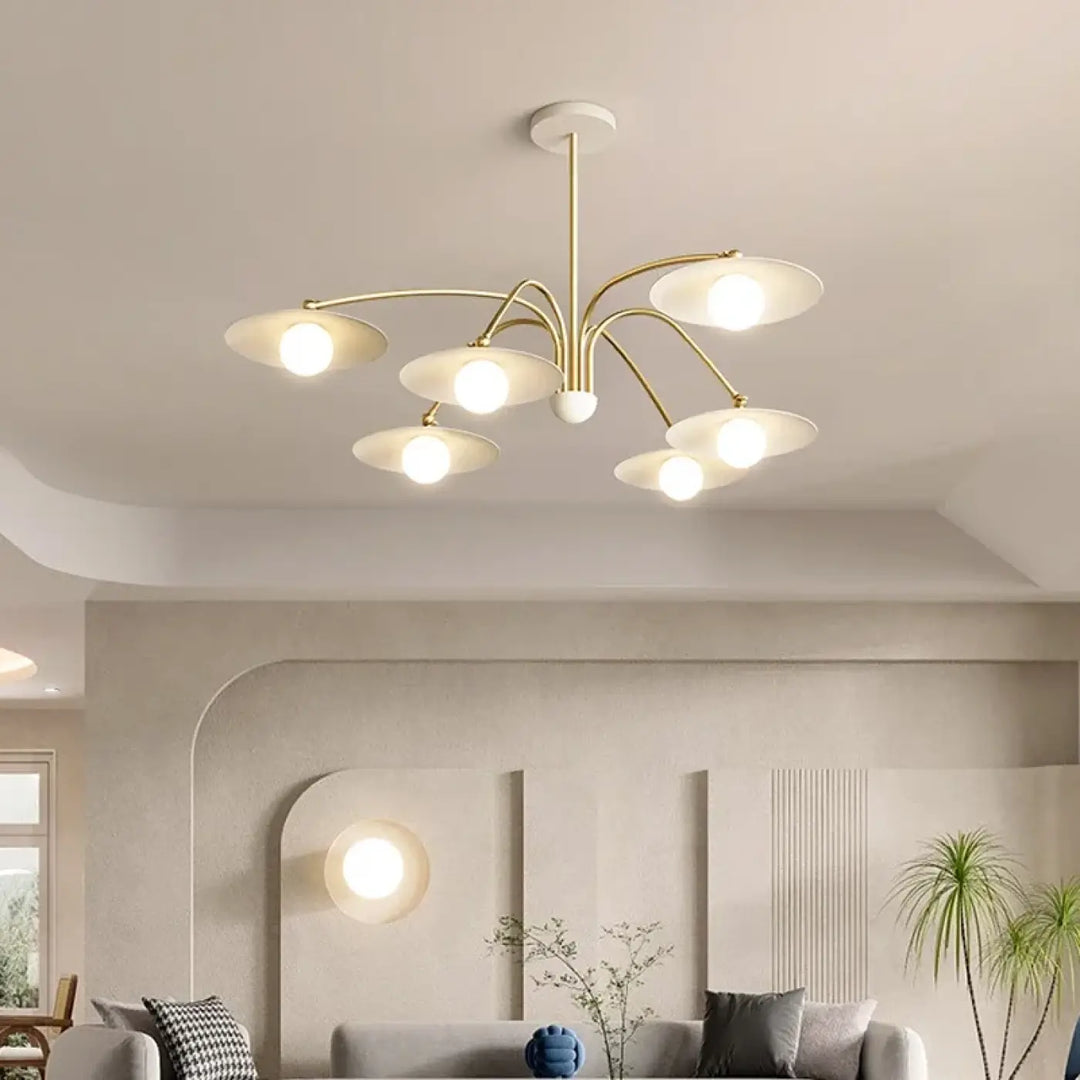 Plafonnier led art déco blanc et doré à bras pivotants