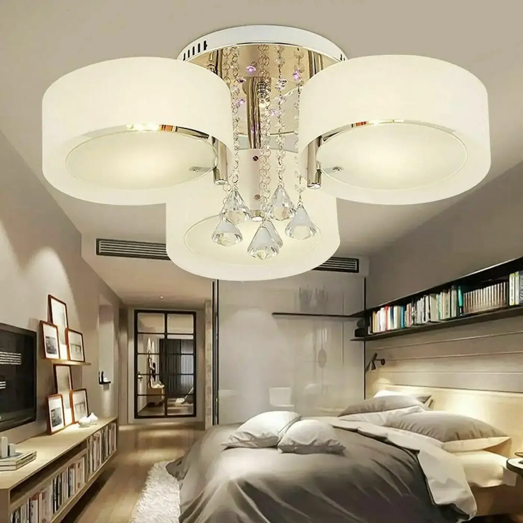 Plafonnier LED Blanc Orné De Cristal Pour Ambiance Luxueuse