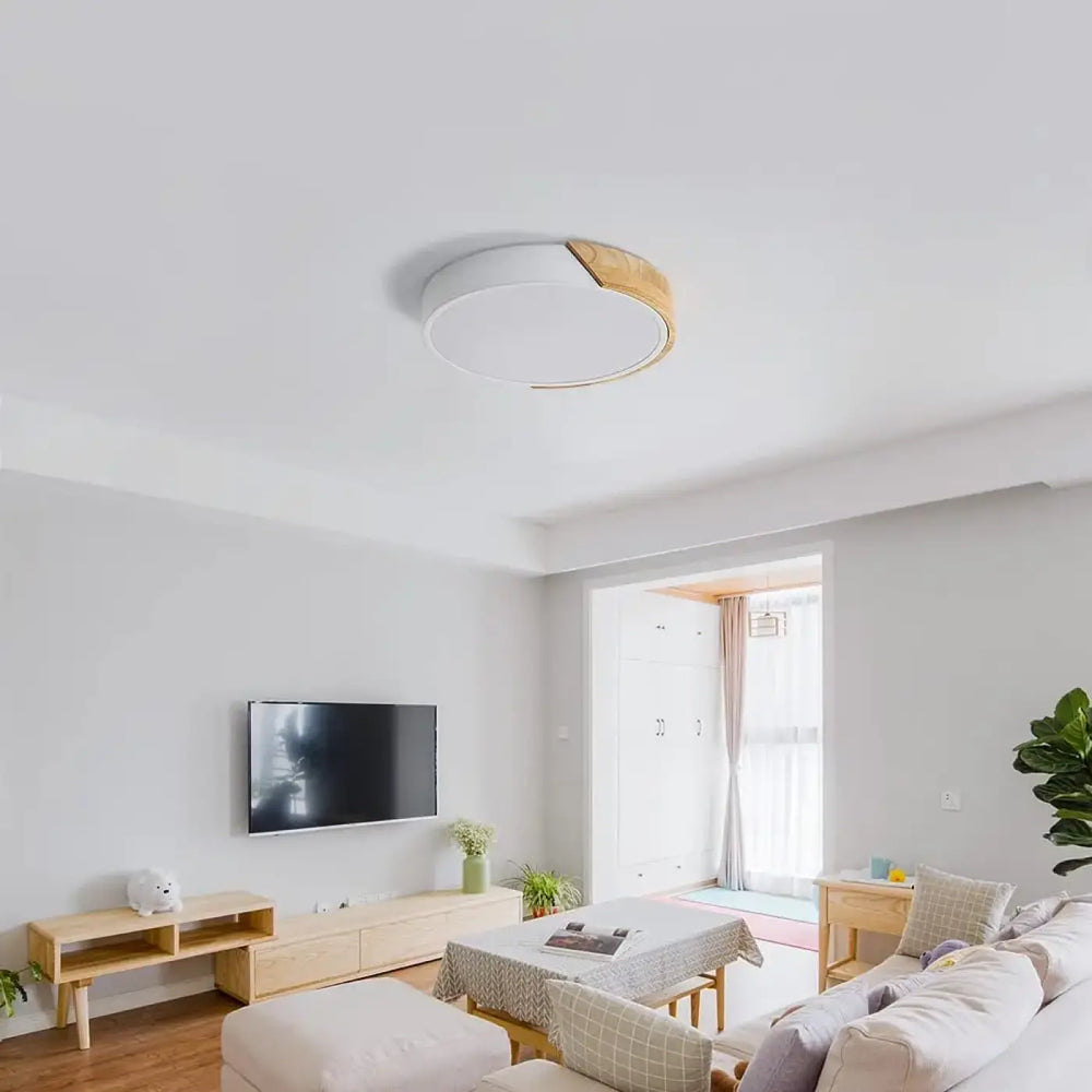 Plafonnier led blanc style scandinave élégant bois clair