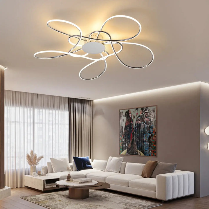 Plafonnier LED Design Floral Avec Rubans Lumineux Style Moderne