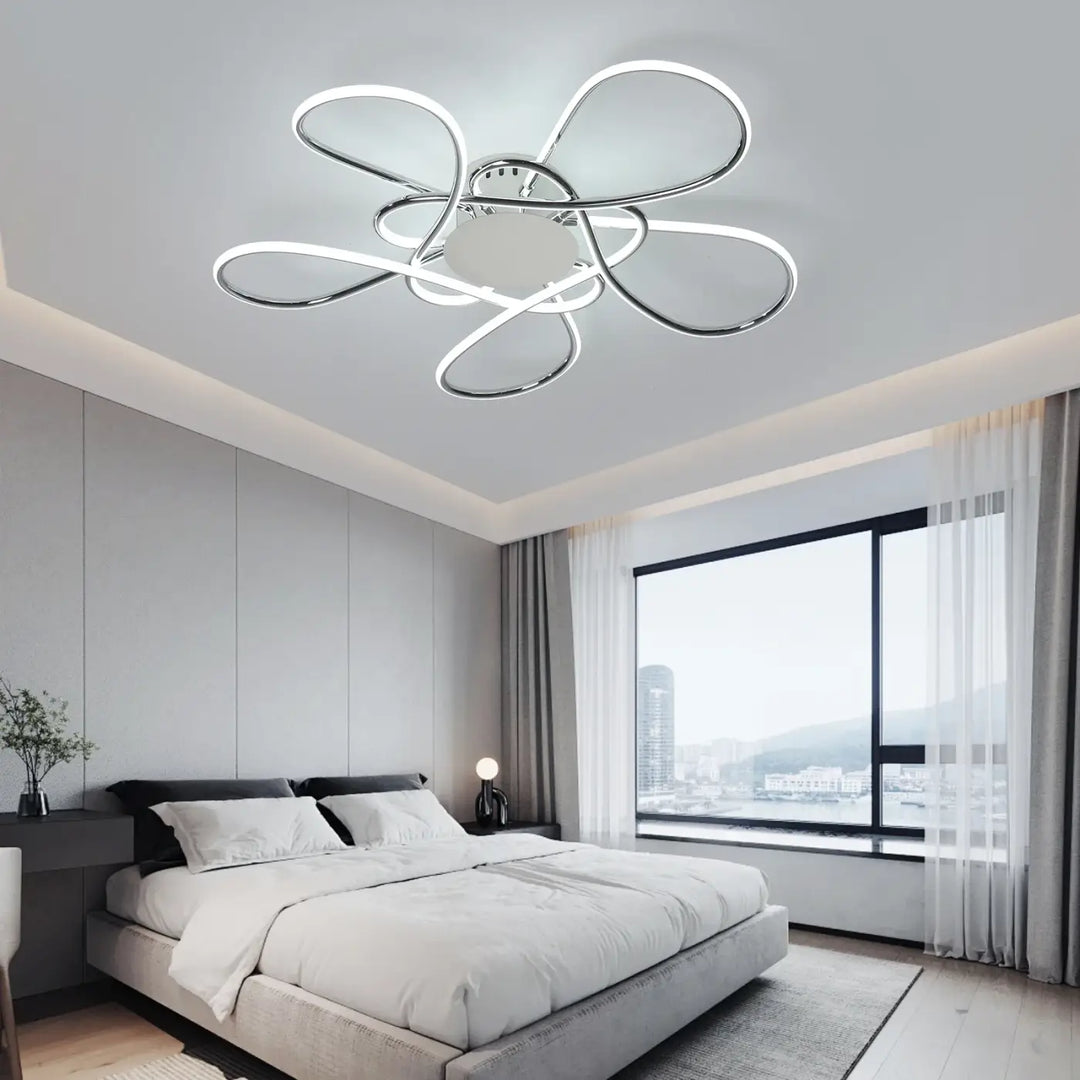 Plafonnier LED Design Floral Avec Rubans Lumineux Style Moderne