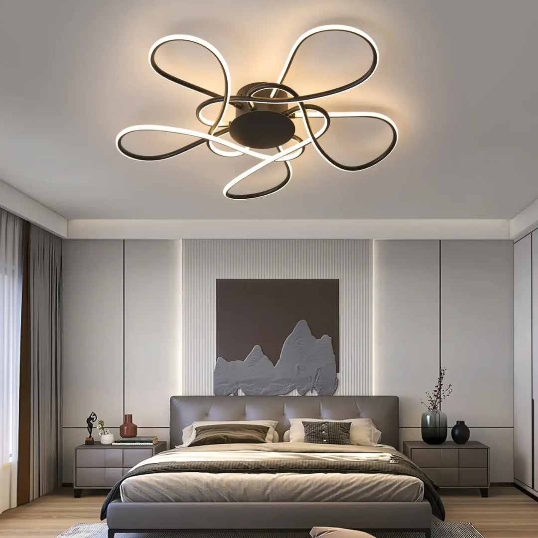 Plafonnier LED Design Floral Avec Rubans Lumineux Style Moderne