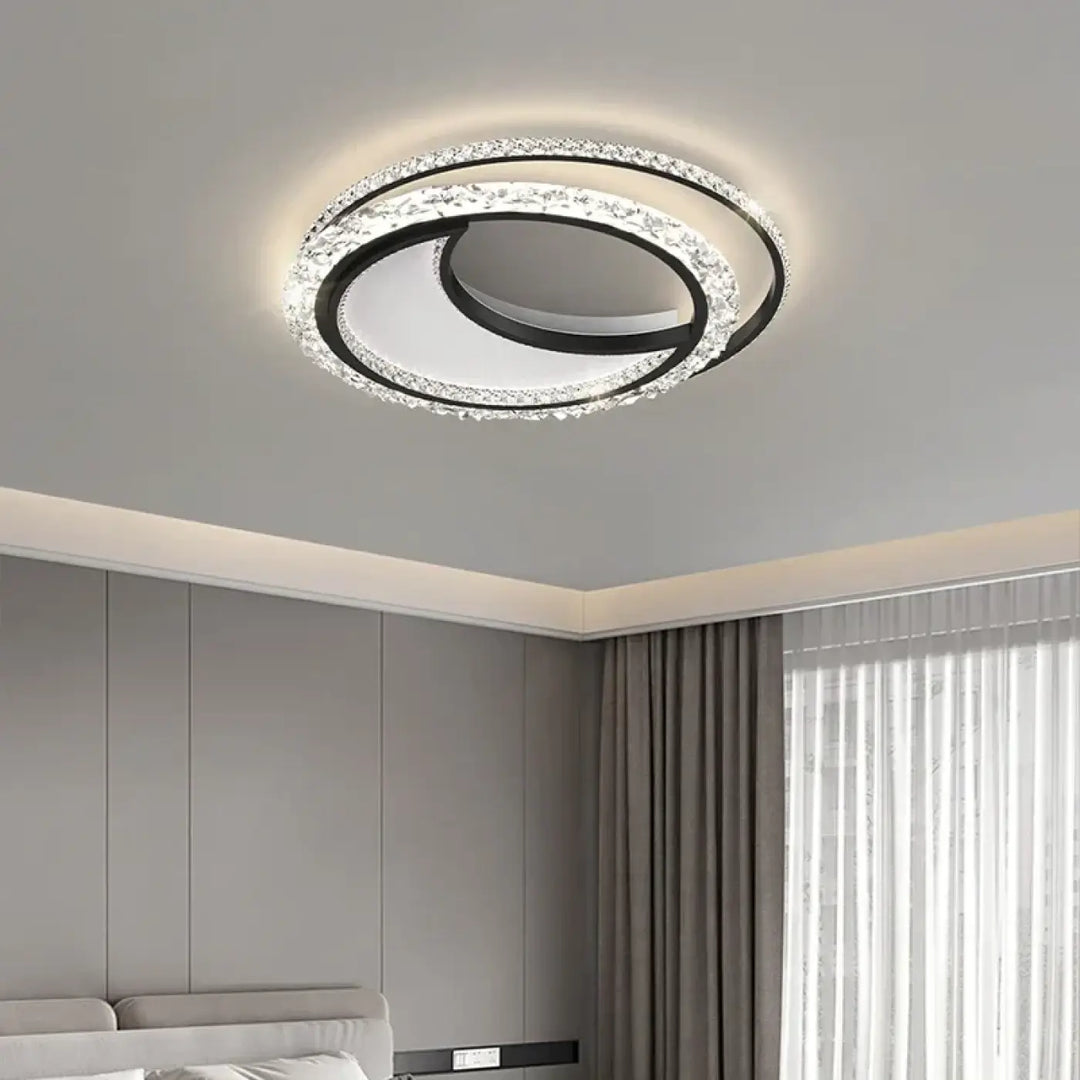 Plafonnier led design moderne double anneau en cristal