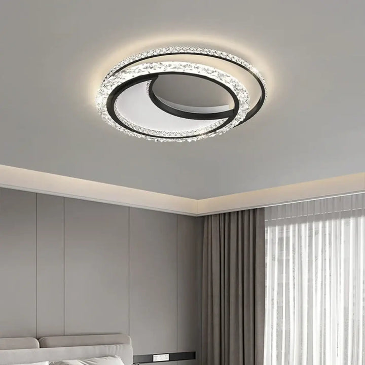 Plafonnier led design moderne double anneau en cristal