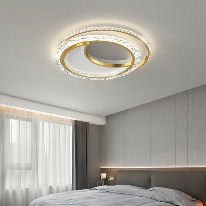 Plafonnier led design moderne double anneau en cristal