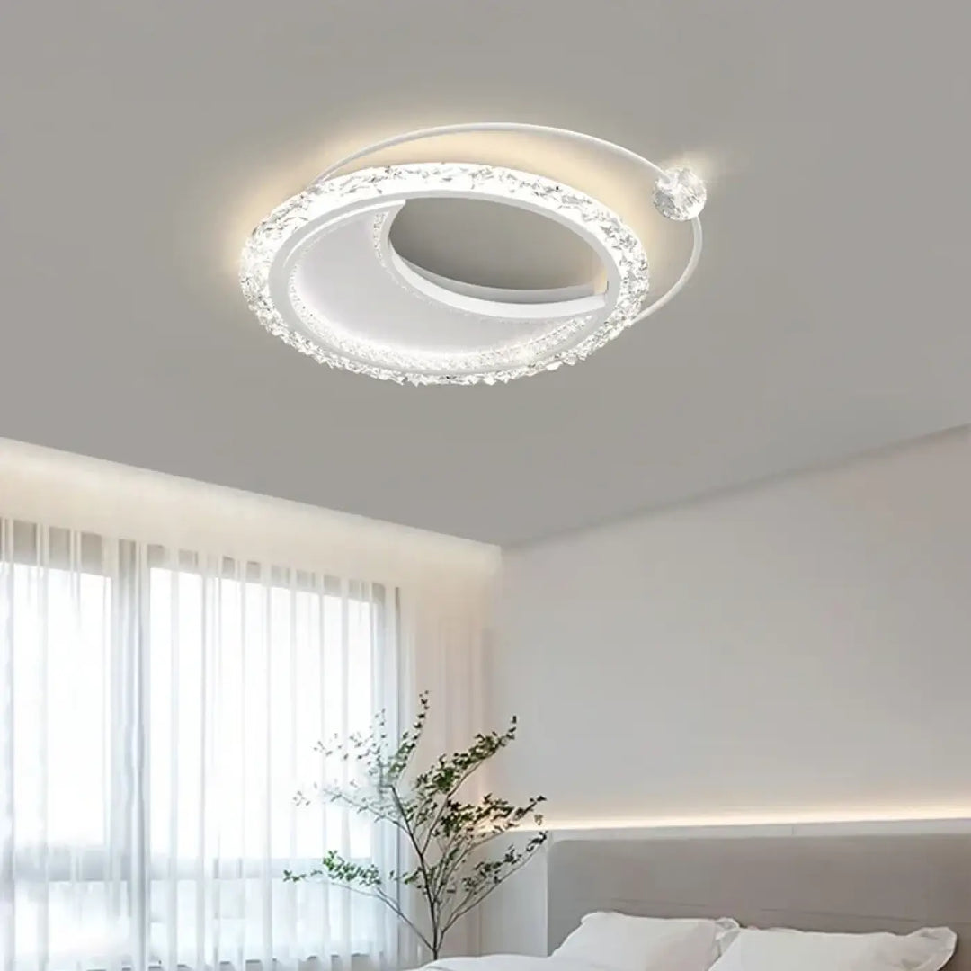 Plafonnier led design moderne double anneau en cristal