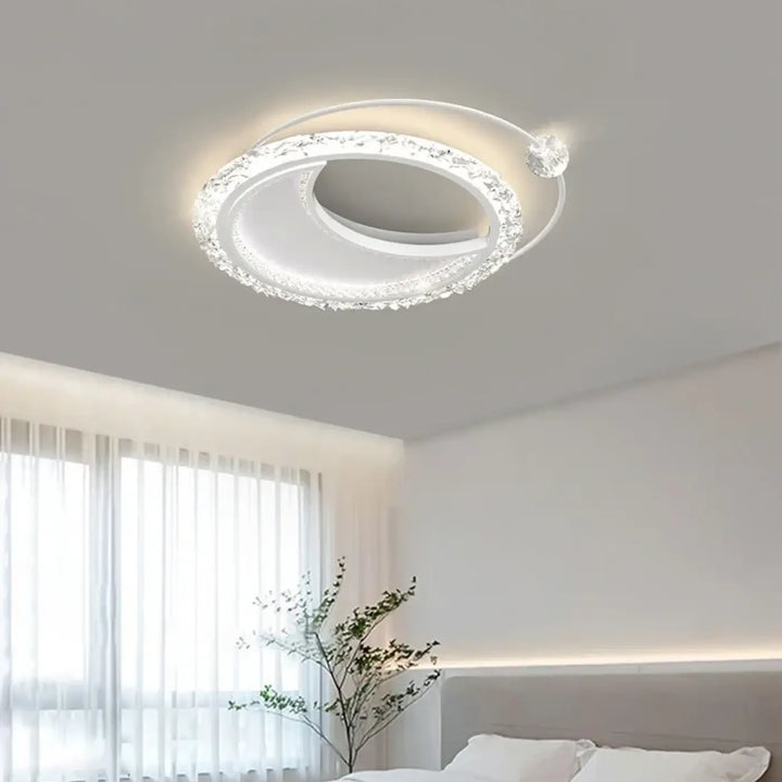 Plafonnier led design moderne double anneau en cristal