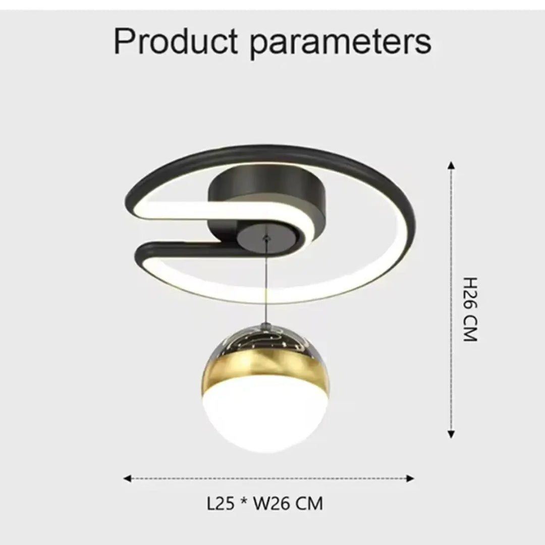 Plafonnier led design moderne noir et doré avec globe