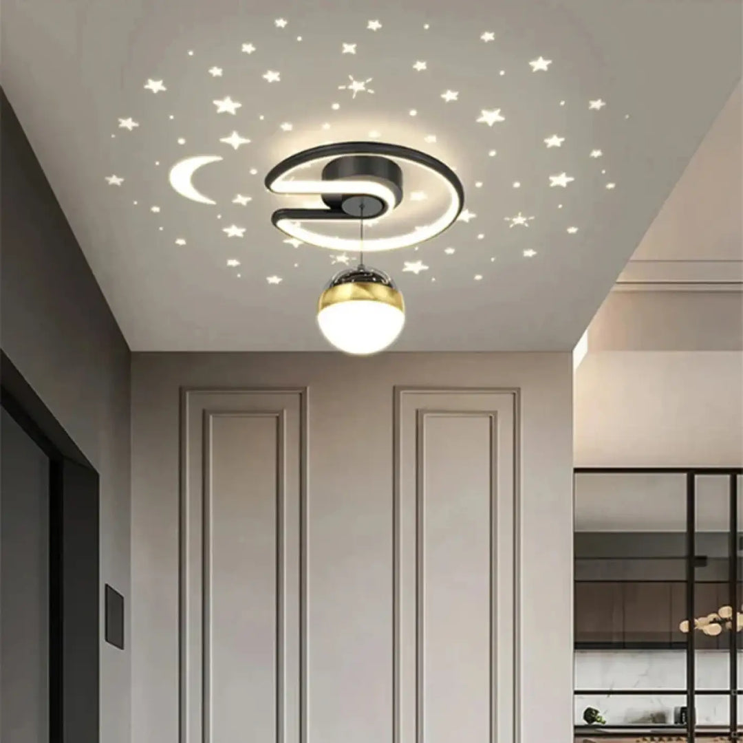 Plafonnier led design moderne noir et doré avec globe