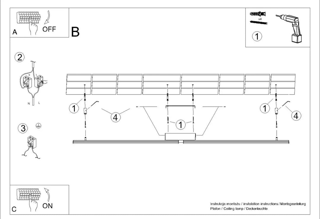 Diagramme technique d’installation pour luminaire plafonnier lagom beige 4000k avec connexions pour plafonniers linéaires et lumière chaude