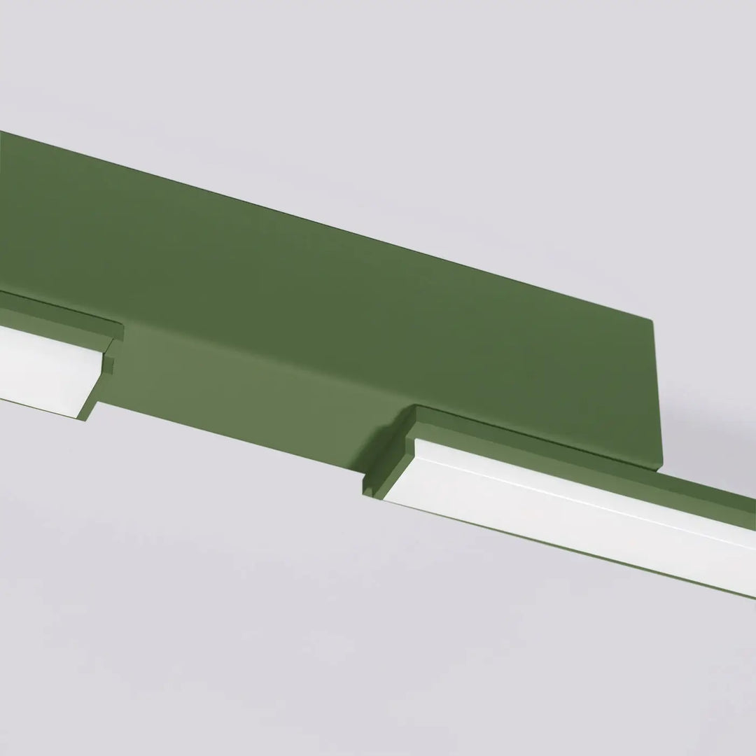Luminaire plafonnier vert olive avec panneaux diffuseurs blancs intégré 4000k pour plafonniers linéaires trois longueurs